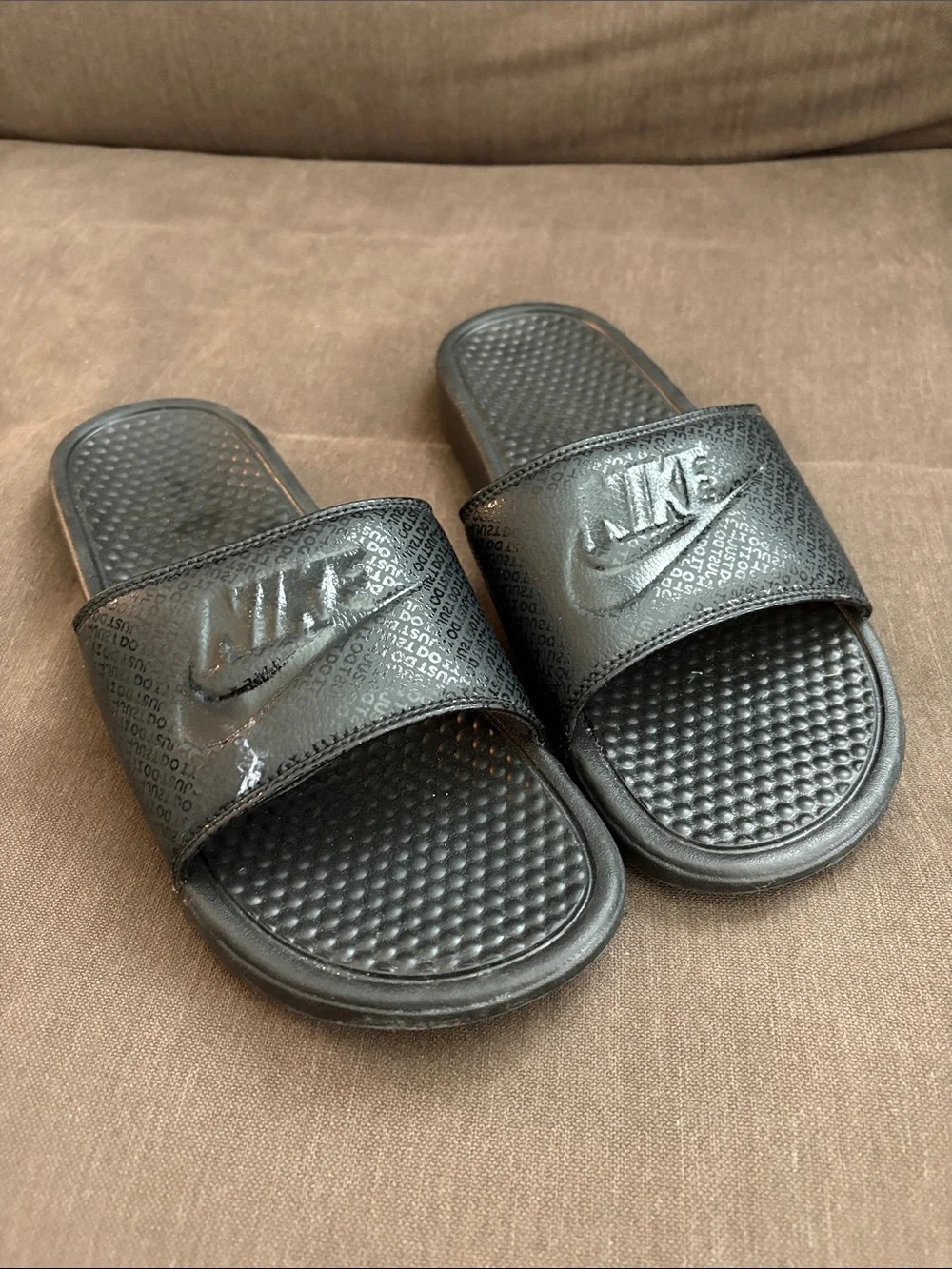 Nike Black Glossy Logo Slide Sandals